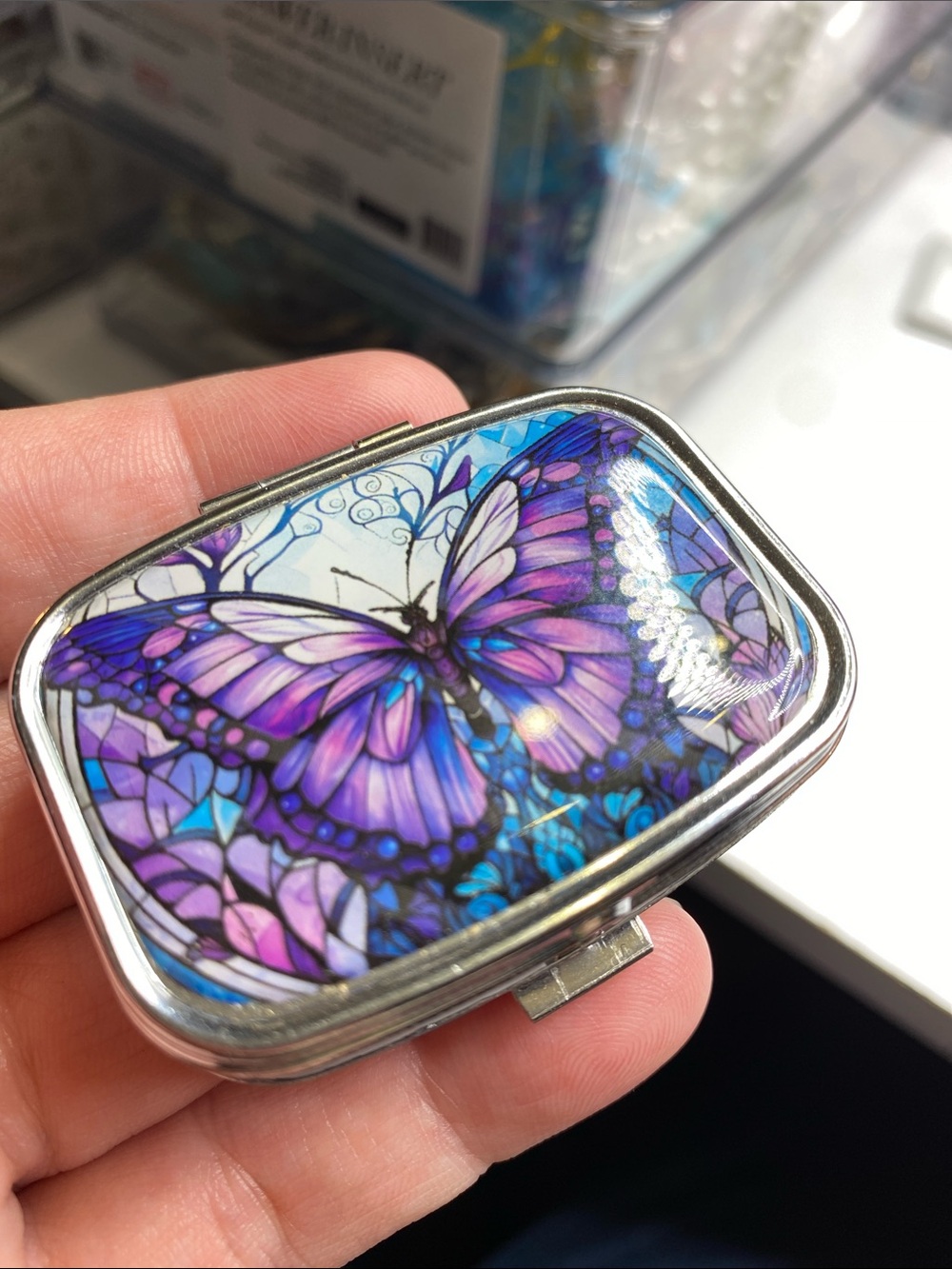 Purple Butterfly Decorative Pill Box - Compact Home Accent